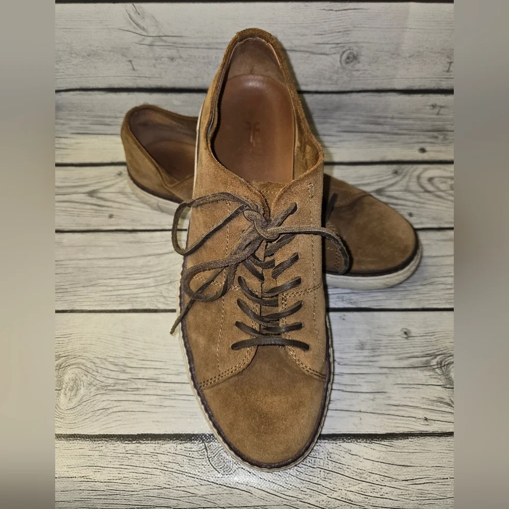 FRYE Men's Size 9.5 Loafers Brown Suede Lace Up Low Top Casual Shoes